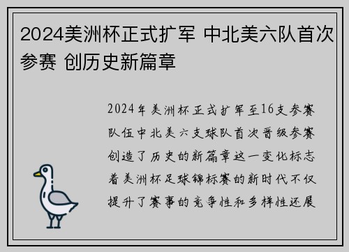 2024美洲杯正式扩军 中北美六队首次参赛 创历史新篇章 2024美洲杯正式扩军 中北美六队首次参赛 创历史新篇章